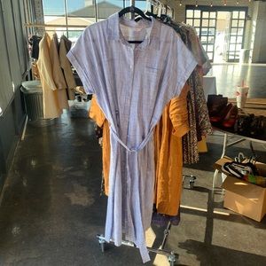 Blue + white striped button down dress - size XL
